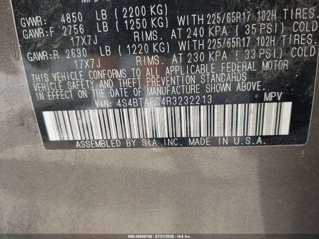 2024 Subaru Outback Premium მანქანა იყიდება აუქციონზე, vin: 4S4BTAFC4R3232213, აუქციონის ნომერი: 45680759