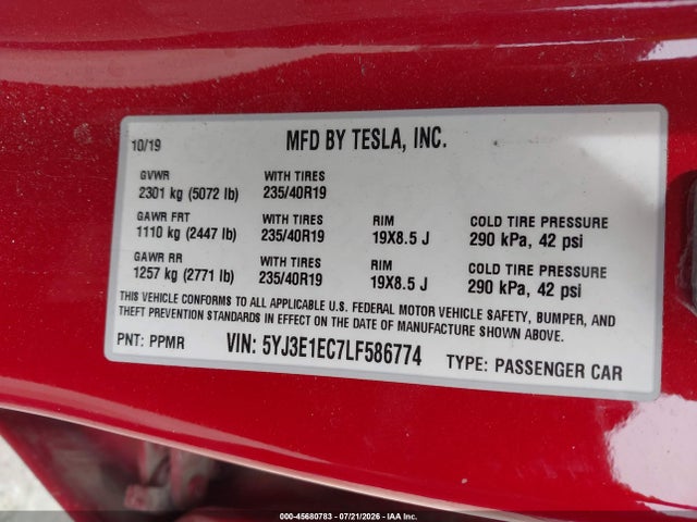 Tesla Model 3 Performance Dual Motor All-wheel Drive 2020 5YJ3E1EC7LF586774 Image 9