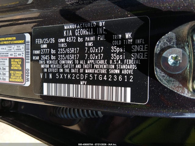 45680784 :رقم المزاد ، 5XYK2CDF5TG423612 vin ، 2026 Kia Sportage Lx مزاد بيع
