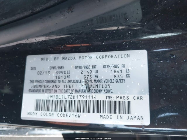 45680815 :رقم المزاد ، JM1BL1L72D1791114 vin ، 2013 Mazda Mazda3 I Touring مزاد بيع