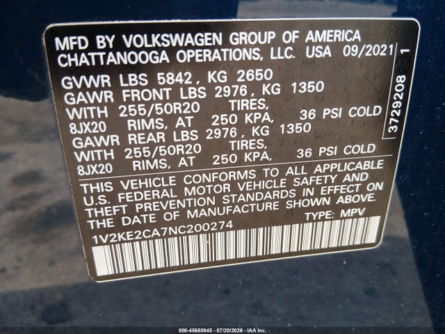 Продажа на аукционе авто 2022 Volkswagen Atlas Cross Sport 3.6l V6 Se W/technology, vin: 1V2KE2CA7NC200274, номер лота: 45680845