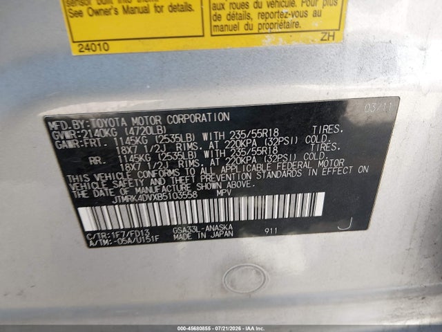 Продаж на аукціоні авто 2011 Toyota Rav4 Sport V6, vin: JTMRK4DVXB5103558, номер лоту: 45680855
