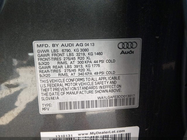 Продажа на аукционе авто 2013 Audi Q7 3.0t Premium, vin: WA1LGAFE3DD013917, номер лота: 45680885