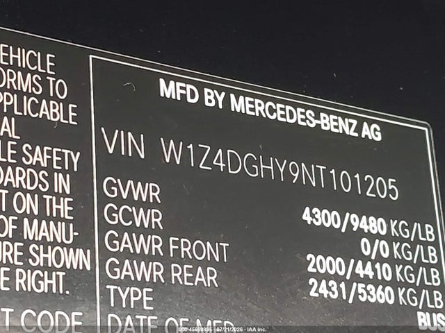 W1Z4DGHY9NT101205 Mercedes-Benz Sprinter 2500 High Roof I4 Diesel