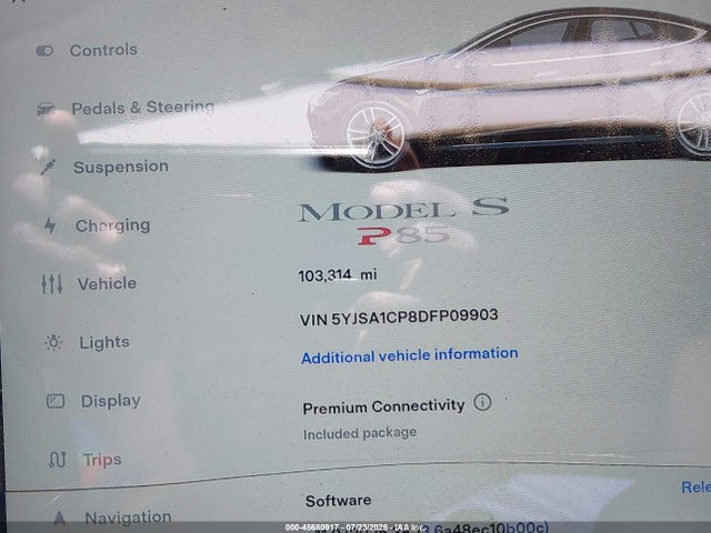 Продаж на аукціоні авто 2013 Tesla Model S Performance, vin: 5YJSA1CP8DFP09903, номер лоту: 45680917