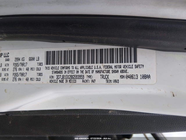 Aukcja sprzedaży 2011 Ram Ram 1500 St, vin: 3D7JB1EK2BG593959, numer aukcji: 45680924