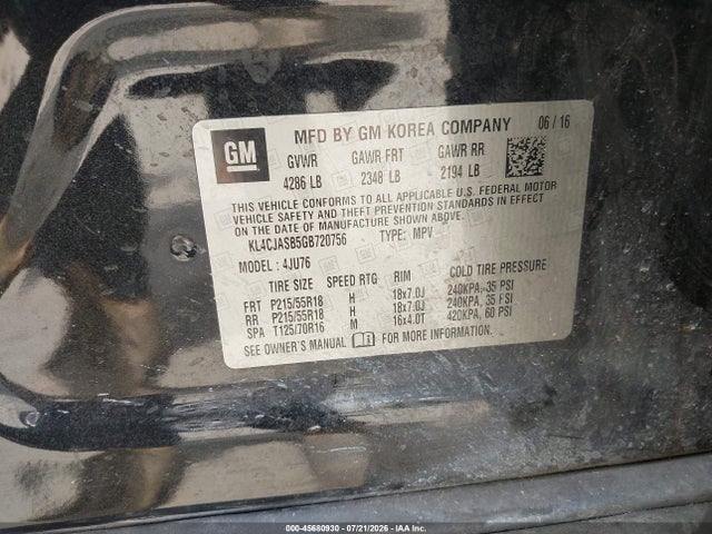 Продаж на аукціоні авто 2016 Buick Encore, vin: KL4CJASB5GB720756, номер лоту: 45680930