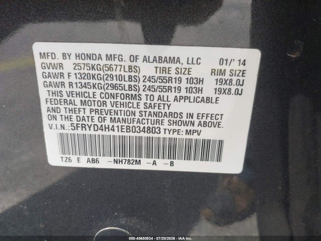 45680934 :رقم المزاد ، 5FRYD4H41EB034803 vin ، 2014 Acura Mdx Technology Package مزاد بيع
