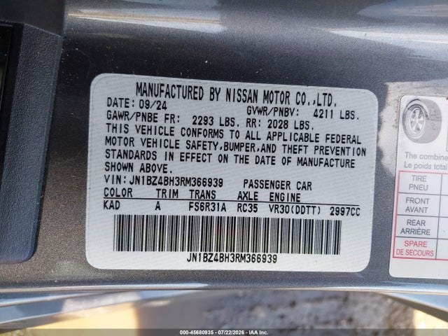 Продаж на аукціоні авто 2024 Nissan Z Performance Manual, vin: JN1BZ4BH3RM366939, номер лоту: 45680935