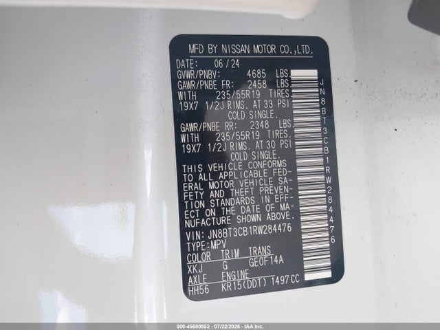 2024 Nissan Rogue Sl Intelligent Awd მანქანა იყიდება აუქციონზე, vin: JN8BT3CB1RW284476, აუქციონის ნომერი: 45680953