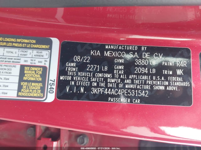 2023 Kia Forte Gt Manual მანქანა იყიდება აუქციონზე, vin: 3KPF44AC4PE531542, აუქციონის ნომერი: 45680958