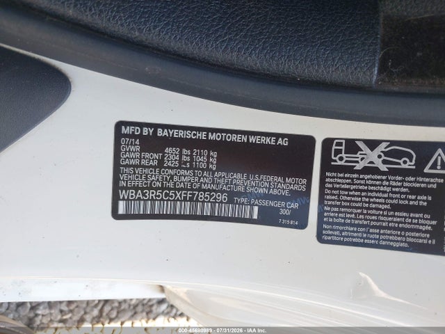 2015 Bmw 435i Xdrive მანქანა იყიდება აუქციონზე, vin: WBA3R5C5XFF785296, აუქციონის ნომერი: 45680989
