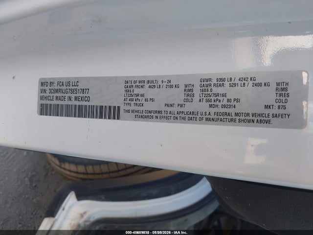 Продажа на аукционе авто 2025 Ram Promaster 3500 Cargo Van Tradesman High Roof 159 Wb Ext, vin: 3C6MRVJG7SE517877, номер лота: 45681010