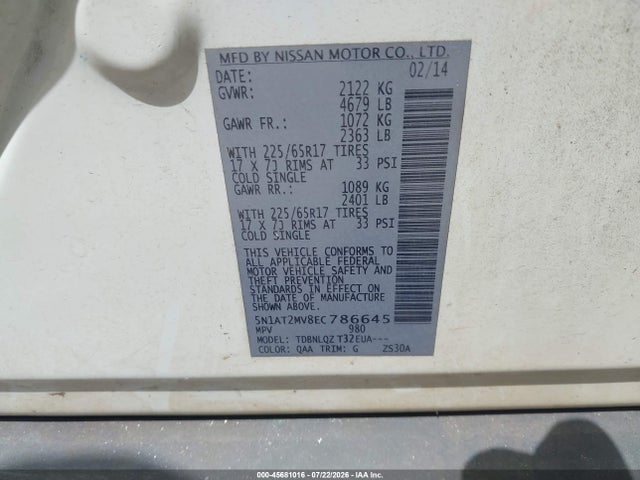 Nissan ROGUE SV 2014 5N1AT2MV8EC786645 Image 9