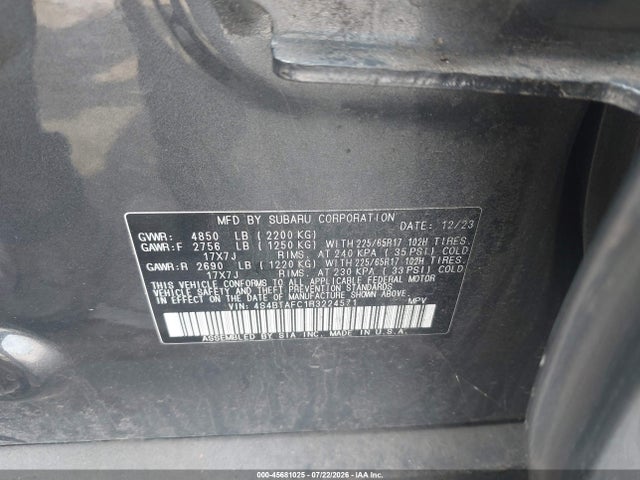 Продажа на аукционе авто 2024 Subaru Outback Premium, vin: 4S4BTAFC1R3224571, номер лота: 45681025