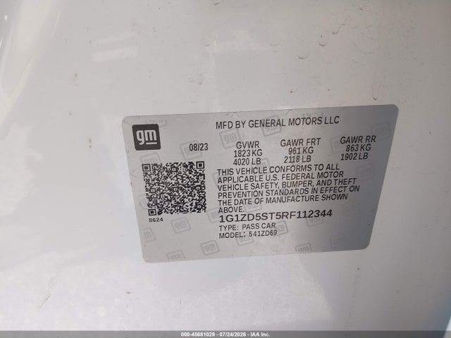 45681029 :رقم المزاد ، 1G1ZD5ST5RF112344 vin ، 2024 Chevrolet Malibu Fwd 1lt مزاد بيع