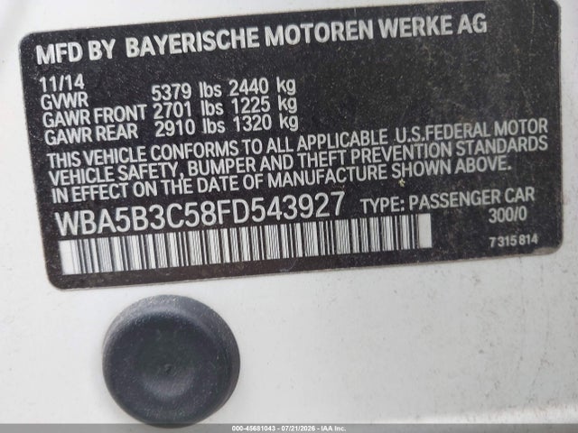 Aukcja sprzedaży 2015 Bmw 535i Xdrive, vin: WBA5B3C58FD543927, numer aukcji: 45681043