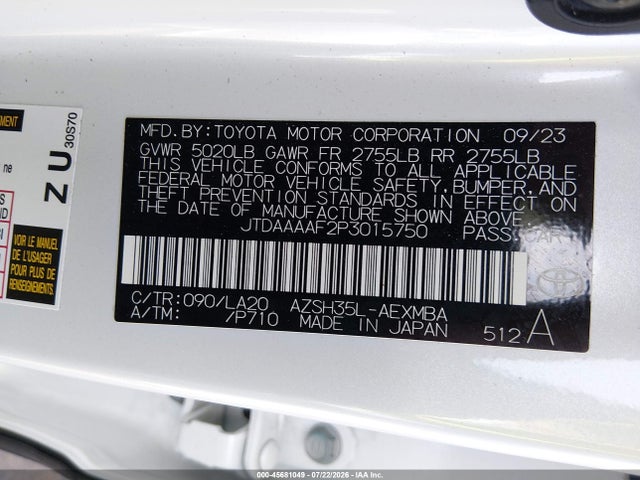 Aukcja sprzedaży 2023 Toyota Crown Limited, vin: JTDAAAAF2P3015750, numer aukcji: 45681049