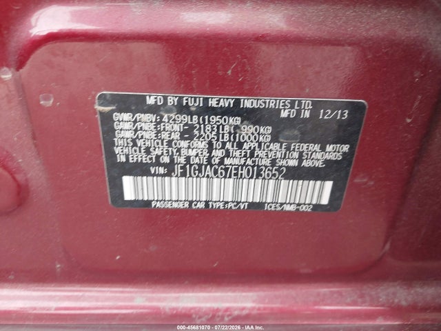 Продажа на аукционе авто 2014 Subaru Impreza 2.0i Premium, vin: JF1GJAC67EH013652, номер лота: 45681070