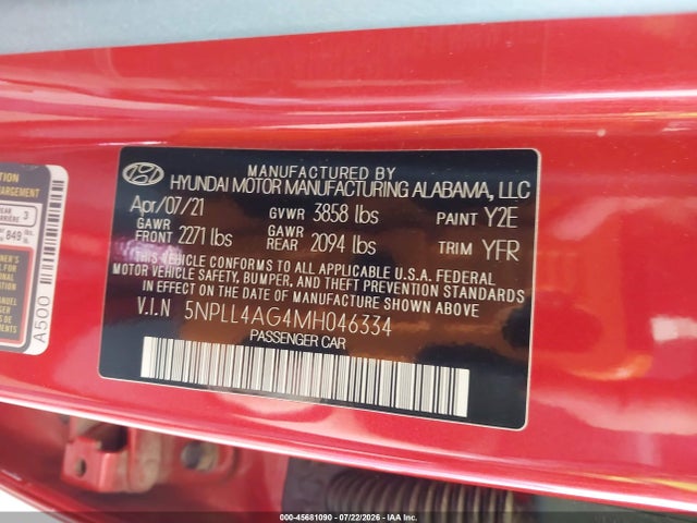 5NPLL4AG4MH046334 Hyundai ELANTRA SE