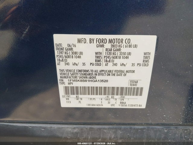 1FM5K8B81HGA13520 Ford Explorer
