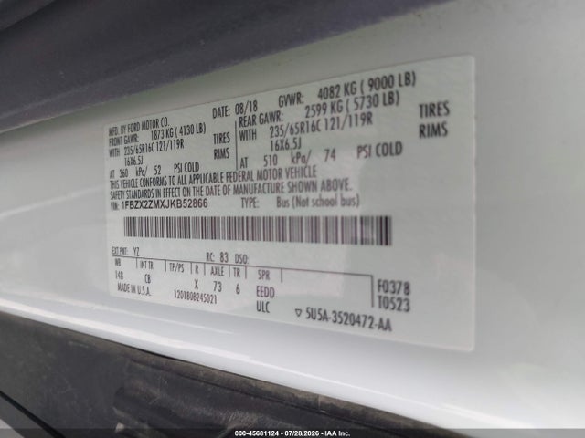 1FBZX2ZMXJKB52866 Ford Transit-350 Xl