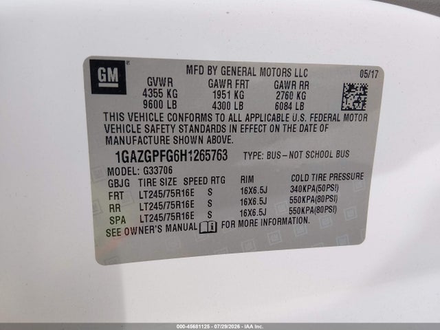 1GAZGPFG6H1265763 Chevrolet Express 3500 Lt