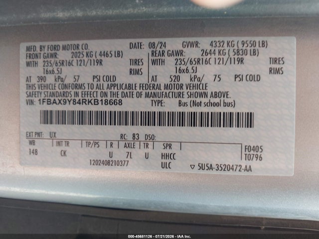 1FBAX9Y84RKB18668 Ford Transit-350 Passenger Van Xl