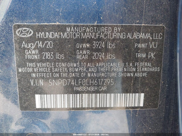 Hyundai ELANTRA SE 2020 5NPD74LF0LH617295 Image 9