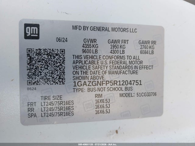 1GAZGNFP5R1204751 Chevrolet Express Passenger Rwd 3500 Extended Wheelbase Ls