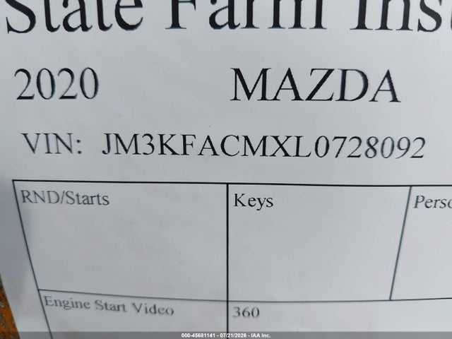 Aukcja sprzedaży 2020 Mazda Cx-5 Touring, vin: JM3KFACMXL0728092, numer aukcji: 45681141