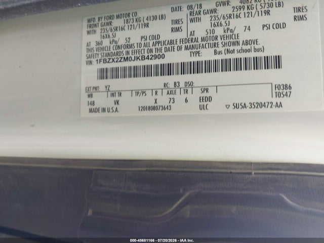 1FBZX2ZM0JKB42900 Ford Transit-350 Xl