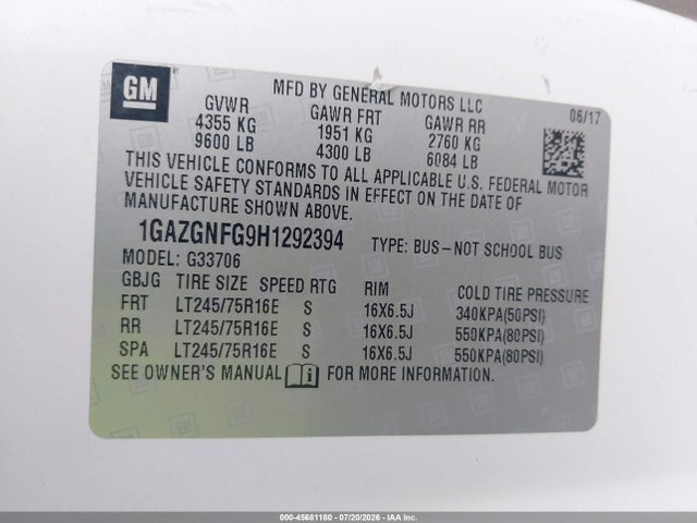 Chevrolet Express 3500 Ls 2017 1GAZGNFG9H1292394 Image 9