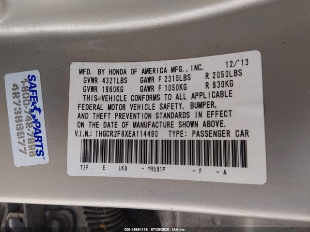 1HGCR2F8XEA114490 Honda Accord Ex-l