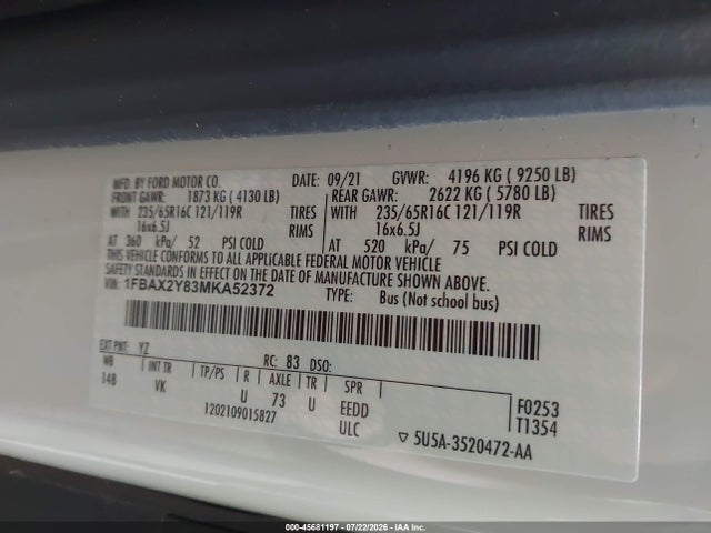 1FBAX2Y83MKA52372 Ford Transit-350 Passenger Van Xl