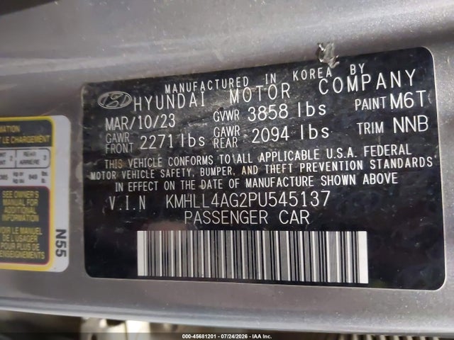 KMHLL4AG2PU545137 Hyundai ELANTRA SE