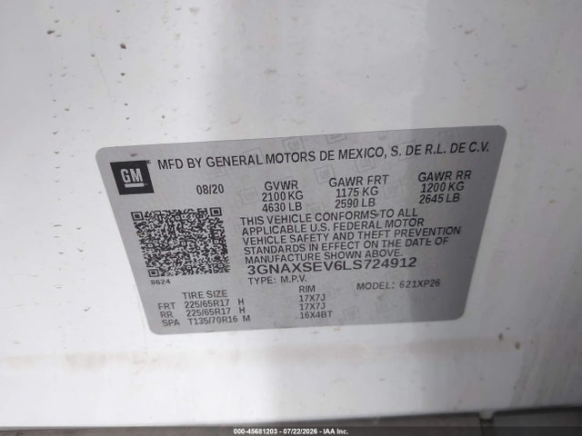 3GNAXSEV6LS724912 Chevrolet Equinox Awd Ls