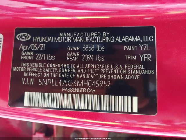 Hyundai ELANTRA SE 2021 5NPLL4AG3MH045952 Image 9