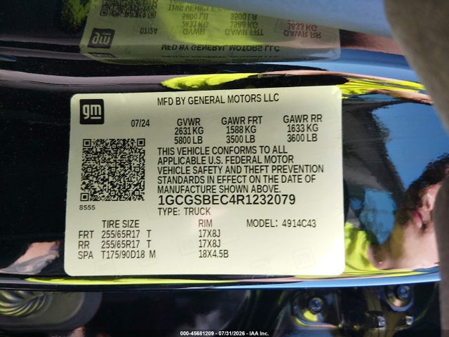 Aukcja sprzedaży 2024 Chevrolet Colorado 2wd Wt, vin: 1GCGSBEC4R1232079, numer aukcji: 45681209