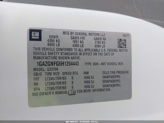 Chevrolet Express 3500 Ls 2017 1GAZGNFG6H1294443 Image 9