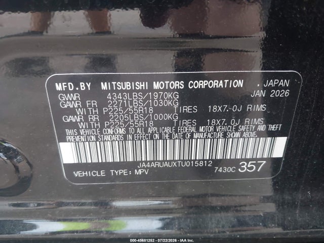 Aukcja sprzedaży 2026 Mitsubishi Outlander Sport 2.0 Es/2.0 Le/2.0 Ralliart/2.0 S/2.0 Se/2.0 Trail Edition, vin: JA4ARUAUXTU015812, numer aukcji: 45681252