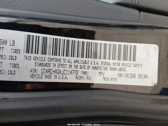 45681258 :رقم المزاد ، 1C4RDHAGXJC114772 vin ، 2018 Dodge Durango Sxt Rwd مزاد بيع