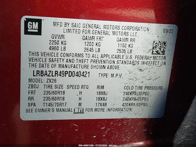 Продаж на аукціоні авто 2023 Buick Envision Preferred Fwd, vin: LRBAZLR49PD040421, номер лоту: 45681280