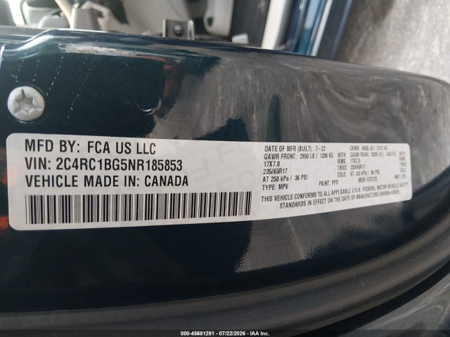 45681281 :رقم المزاد ، 2C4RC1BG5NR185853 vin ، 2022 Chrysler Pacifica Touring L مزاد بيع