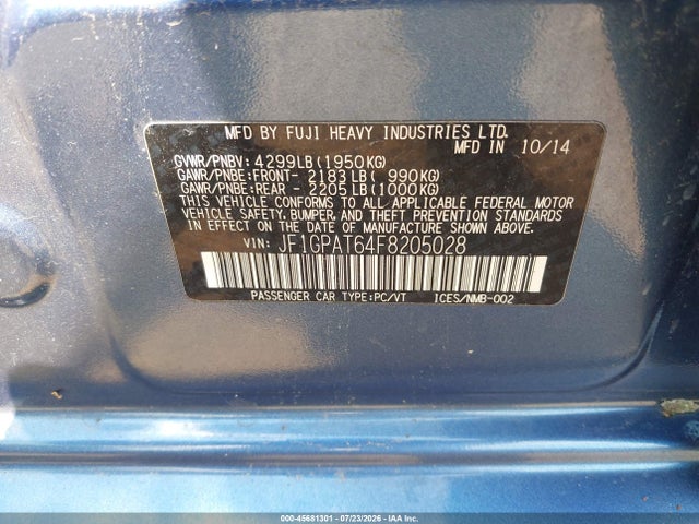 45681301 :رقم المزاد ، JF1GPAT64F8205028 vin ، 2015 Subaru Impreza 2.0i Sport Premium مزاد بيع