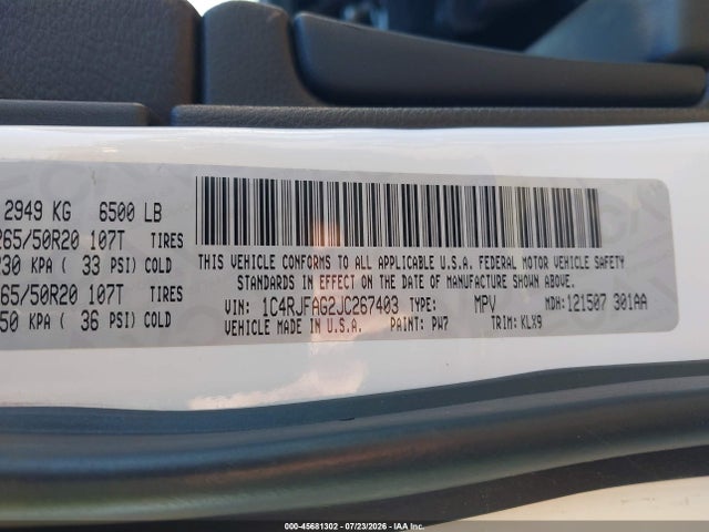 Продажа на аукционе авто 2018 Jeep Grand Cherokee Altitude 4x4, vin: 1C4RJFAG2JC267403, номер лота: 45681302