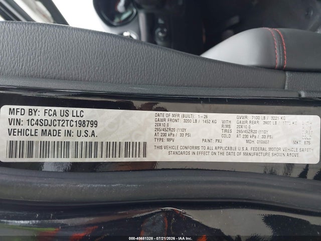 2026 Dodge Durango Gt Plus Awd Hemi V8 მანქანა იყიდება აუქციონზე, vin: 1C4SDJCT2TC198799, აუქციონის ნომერი: 45681328