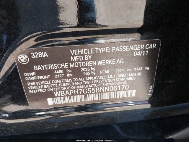 Продажа на аукционе авто 2011 Bmw 328i, vin: WBAPH7G55BNN06170, номер лота: 45681344
