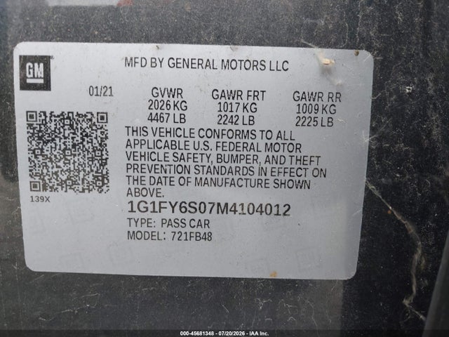 1G1FY6S07M4104012 Chevrolet Bolt Ev Fwd Lt