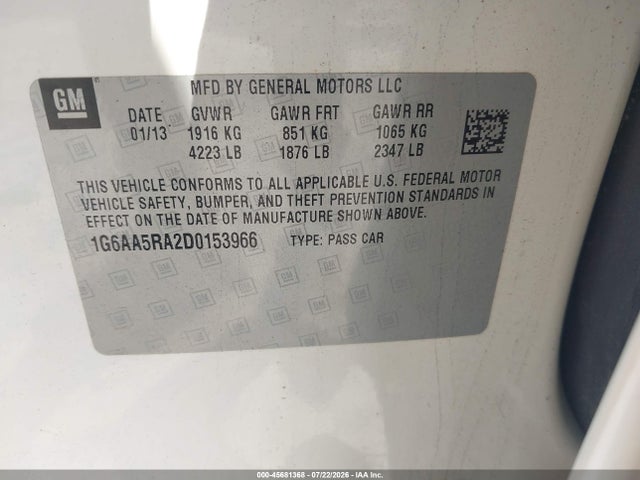 Продаж на аукціоні авто 2013 Cadillac Ats Standard, vin: 1G6AA5RA2D0153966, номер лоту: 45681368